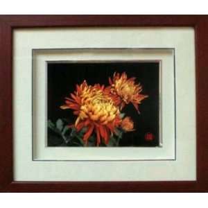  Framed Chinese Silk Embroidery: Golden Chrysanthemum 