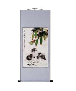Peony Flower & Cats Chinese Art Wall Scroll Painting  Overstock