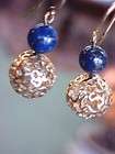 Vintage filigree ball w lapis solid 14k yg earrings