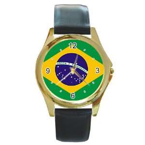 BRAZIL FLAG Gold Metal Watch