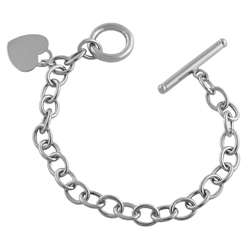 14k White Gold Rolo Chain Heart Charm Bracelet  Overstock