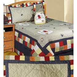    Cotton Patchwork Quilt Set with Toss Pillow (Twin)  