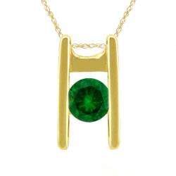 10k Gold May Birthstone Created Emerald Ladder Necklace   