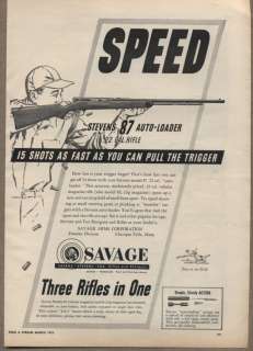 Original 1952 Vintage Ad Savage Stevens 87 Auto Loader 22 Cal.Rifles .