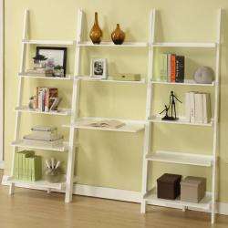 White 3 piece Leaning Ladder Shelf with Laptop Desk  
