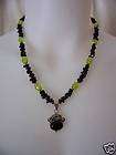 New Black Onyx Peridot Faceted Glass Silver Necklace