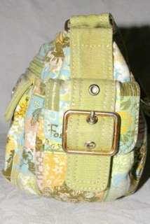 Fossil Light Green Cotton Print Hobo Handbag Purse  