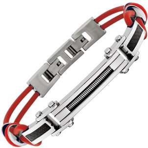 cool red rubber and stainless steel mens bracelet