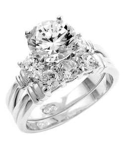 Sterling Silver Cubic Zirconia Wedding Ring Set  Overstock