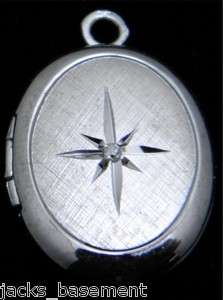   small Oval Locket 15mm with diamond and engraved star CUTE  
