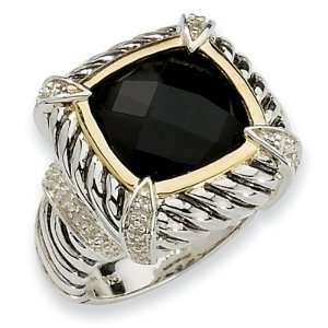  Sterling Silver and 14k 10.00ct Black Onyx & .02ct Diamond 