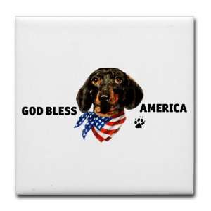  Tile Coaster (Set 4) God Bless America Wiener Dog 
