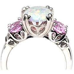 Sterling Silver Created Opal and Pink Cubic Zirconia Ring   