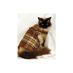  Velcro Closure Tan Plaid Wool Coat for Cats (Medium 