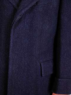 Vintage Mens Navy Herringbone Tweed Overcoat Bond Brand 1940s  