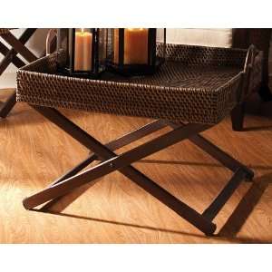  Wooden Adjustable Stand with Rattan Coffee Table Tray 