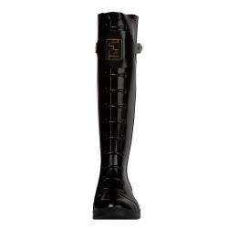 Fendi Womens Black Lace up Knee high Rubber Rain Boots   