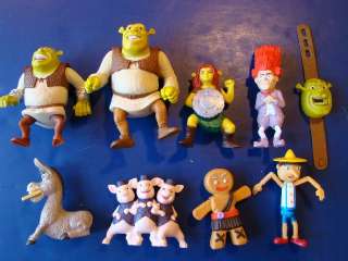 Shrek Toys Fiona Donkey Pigs Pinocchio McDonalds Lot 9  