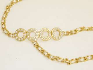 CHANEL Gold Tone Interlaced Chain Pearl COCO Detail Belt Necklace 