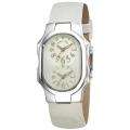 Philip Stein Womens Signature White Leather Strap Dual Time Watch