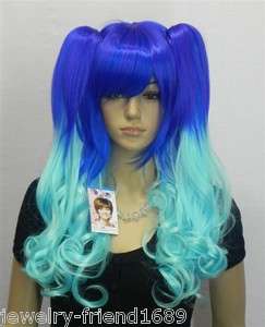   cosplay curly Long MIKU Blue mixed split type heat resistant WIG+gift