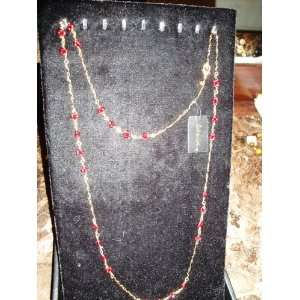  Cookie Lee Gold Plated and Red Beads Necklace Arts 
