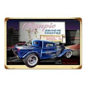  Olympic Drive In Vintage Metal Sign Hot Rod Classic