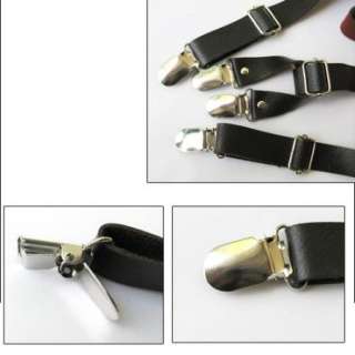 Brown 4 Adjustable Clip on Leather suspenders braces  