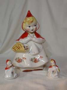 Vintage HULL Little Red Riding Hood Cookie Jar 135889 AND Salt 