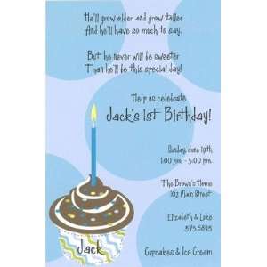 Guy Cupcake, Custom Personalized 1St Birthday Boy Invitation, by 