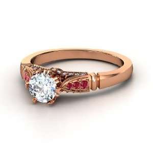   Ring, Round Diamond 14K Rose Gold Ring with Ruby & Diamond Jewelry