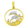 14k Two tone Gold Dolphins in Surf Pendant Today 