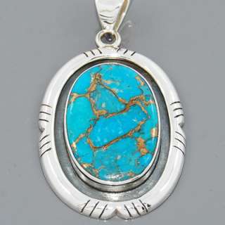  Copper Turquoise Gemstone 925Sterling Silver Solitaire Pendant Jewelry
