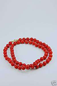 Genuine coral stone beaded necklace 14k gold clasp .  