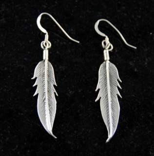 Large Feather Dangle Earrings Navajo Sterling Silver  