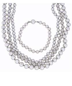 Faux Pearl 4 piece Necklace and Bracelet Set  Overstock