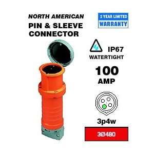   Pin & Sleeve Connector 100 Amp 480 Volt 3 Phase 3P 4W NA Rated   Red