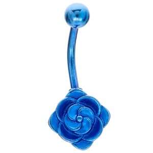   Blue Flowers In Bloom Anodized Titanium Belly Button Ring: Jewelry