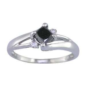  0.65 CT Princess Cut Black & White Diamond Ring In 