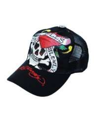 New Ed Hardy Love Kills Slowly Black Rhinestone Platinum Trucker Hat 