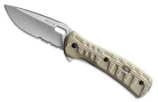 Buck Vantage Force Pro Knife   Desert Tan Handle Part Serrated Blade 