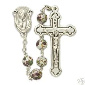  6mm White Multi Colored Art Glass Bead Flower Rosary: Toys 
