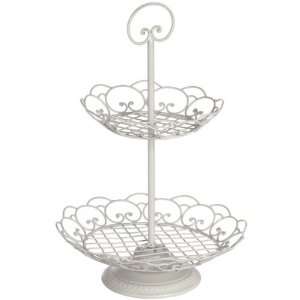TWO TIER CREAM WIRE CAKE STAND WITH FLUTED SIDES:  Kitchen 