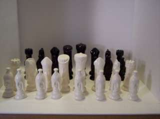 Full Set 32 GOTHIC CHESS Pieces Sculptured Ceramic Very Nice  