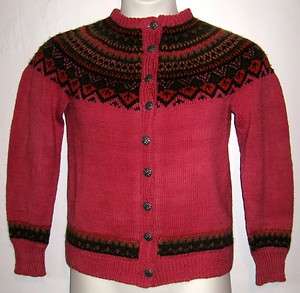 Norwegian Wool Cardigan Sweater with Pewter Buttons Pink Womens Size 