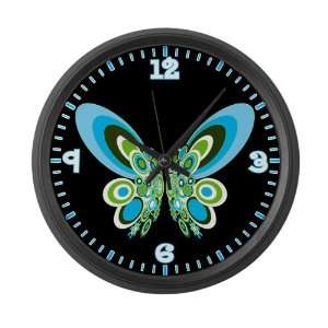  Large Wall Clock Retro Blue Butterfly Blck Everything 