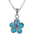 Sterling Silver Wild Flower Created Opal and Cubic Zirconia Necklace