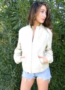 VINTAGE Creamy LEATHER Members Only CAFE RACER Motorcycle COAT Jacket 