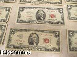12 US 1963 $2 TWO DOLLAR UNITED STATES NOTES RED SEAL SMALL SIZE BILLS