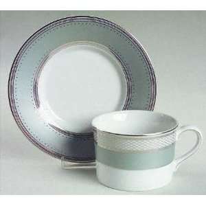   Lauren Silk Ribbon Slate Flat Cup & Saucer Set, Fine China Dinnerware